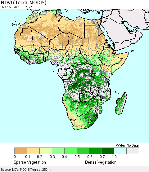Africa NDVI (Terra-MODIS) Thematic Map For 3/6/2022 - 3/13/2022