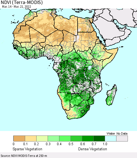 Africa NDVI (Terra-MODIS) Thematic Map For 3/14/2022 - 3/21/2022