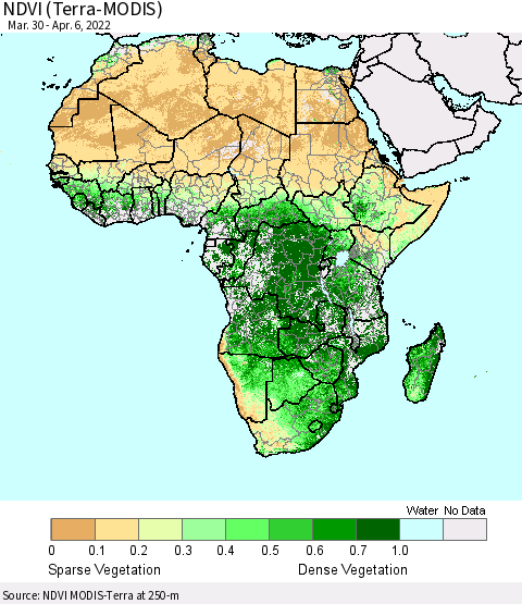 Africa NDVI (Terra-MODIS) Thematic Map For 3/30/2022 - 4/6/2022