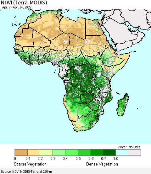 Africa NDVI (Terra-MODIS) Thematic Map For 4/7/2022 - 4/14/2022