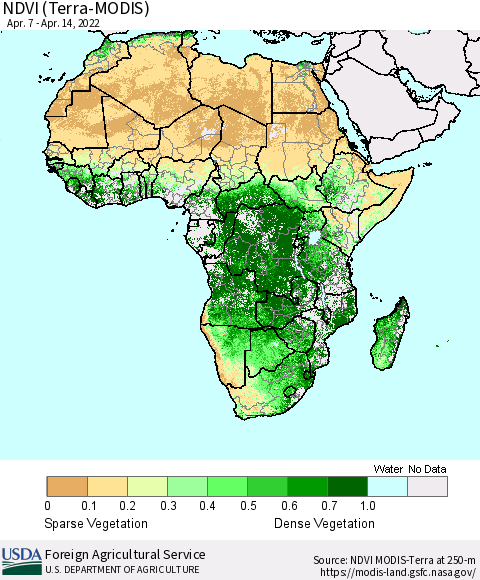 Africa NDVI (Terra-MODIS) Thematic Map For 4/11/2022 - 4/20/2022