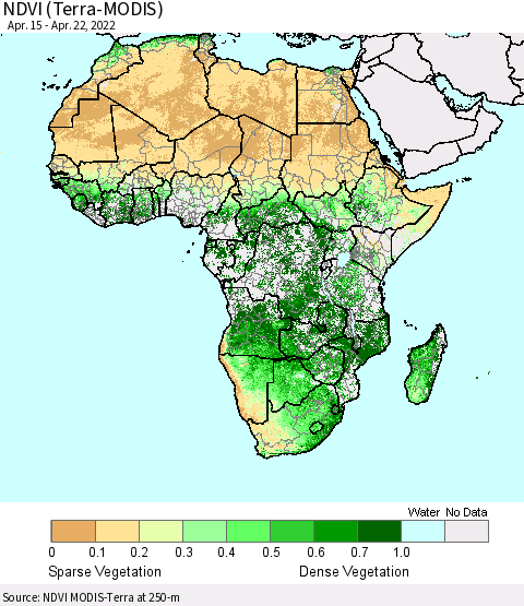 Africa NDVI (Terra-MODIS) Thematic Map For 4/15/2022 - 4/22/2022