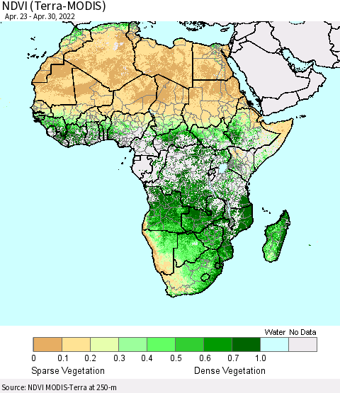 Africa NDVI (Terra-MODIS) Thematic Map For 4/21/2022 - 4/30/2022