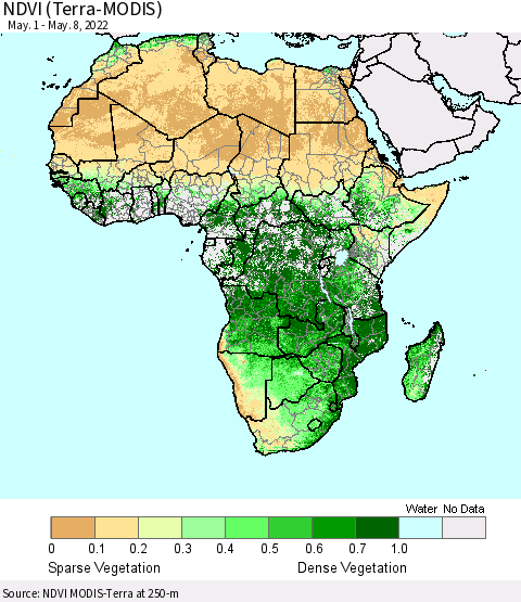 Africa NDVI (Terra-MODIS) Thematic Map For 5/1/2022 - 5/8/2022