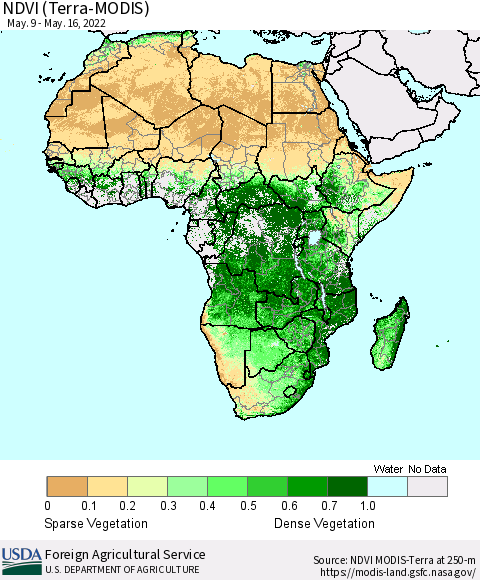 Africa NDVI (Terra-MODIS) Thematic Map For 5/11/2022 - 5/20/2022