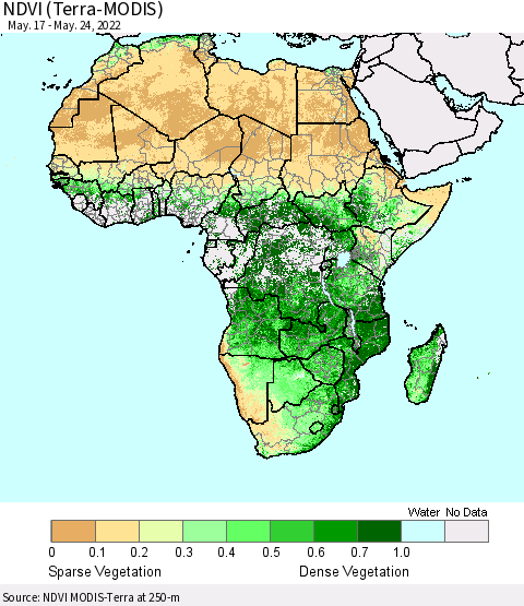 Africa NDVI (Terra-MODIS) Thematic Map For 5/17/2022 - 5/24/2022