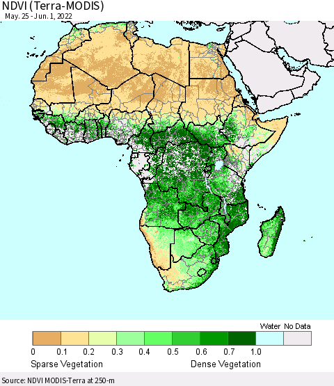 Africa NDVI (Terra-MODIS) Thematic Map For 5/25/2022 - 6/1/2022