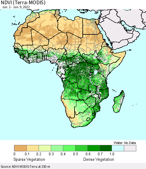 Africa NDVI (Terra-MODIS) Thematic Map For 6/2/2022 - 6/9/2022