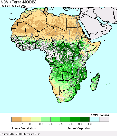Africa NDVI (Terra-MODIS) Thematic Map For 6/18/2022 - 6/25/2022