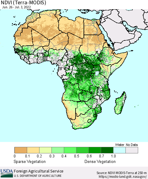 Africa NDVI (Terra-MODIS) Thematic Map For 7/1/2022 - 7/10/2022