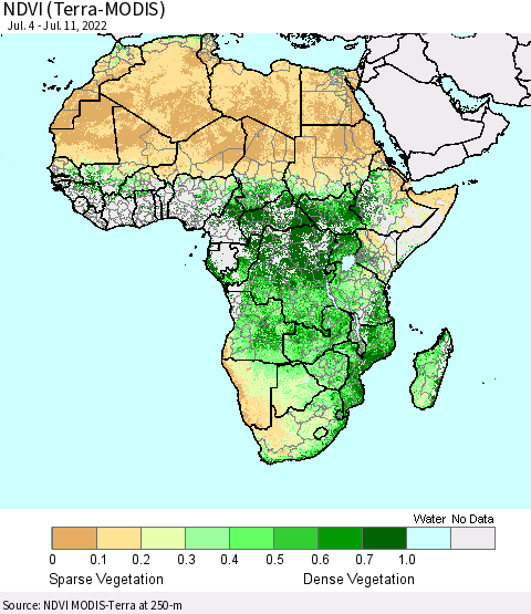 Africa NDVI (Terra-MODIS) Thematic Map For 7/4/2022 - 7/11/2022