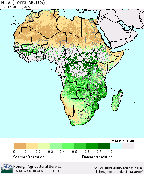 Africa NDVI (Terra-MODIS) Thematic Map For 7/11/2022 - 7/20/2022