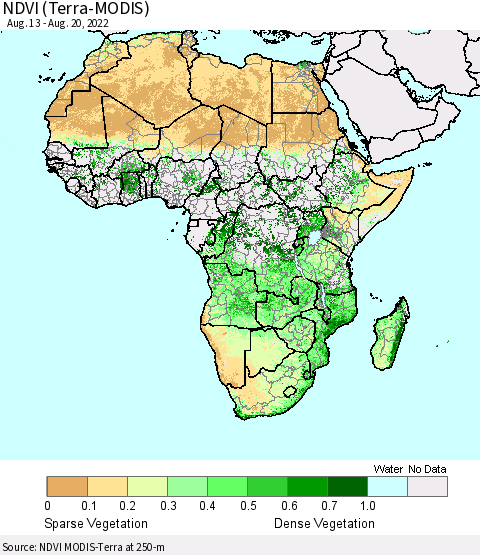 Africa NDVI (Terra-MODIS) Thematic Map For 8/11/2022 - 8/20/2022