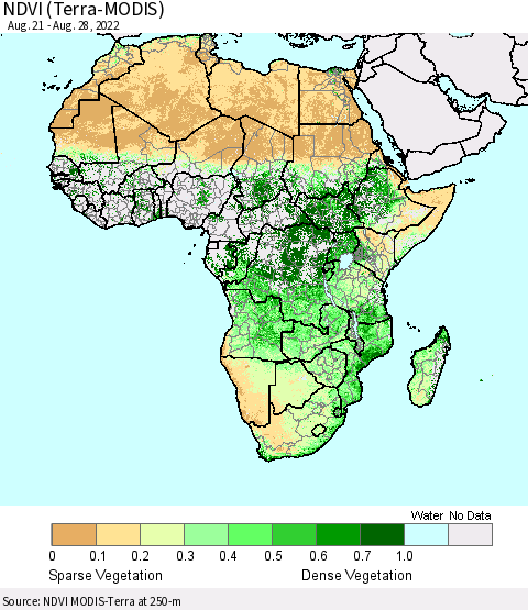 Africa NDVI (Terra-MODIS) Thematic Map For 8/21/2022 - 8/28/2022