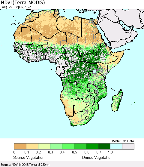 Africa NDVI (Terra-MODIS) Thematic Map For 8/29/2022 - 9/5/2022