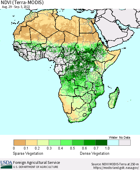 Africa NDVI (Terra-MODIS) Thematic Map For 9/1/2022 - 9/10/2022