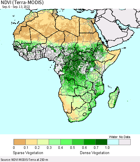 Africa NDVI (Terra-MODIS) Thematic Map For 9/6/2022 - 9/13/2022