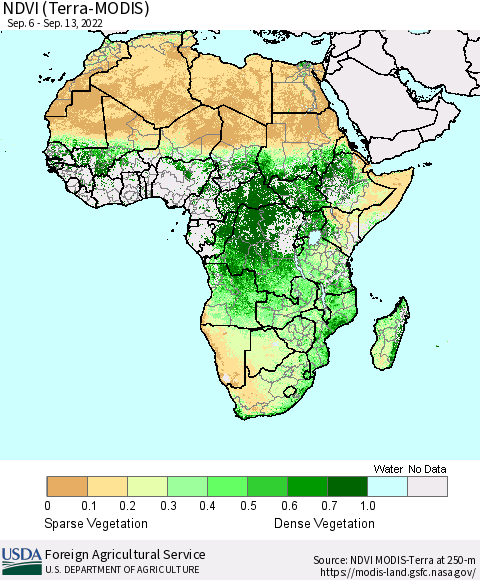 Africa NDVI (Terra-MODIS) Thematic Map For 9/11/2022 - 9/20/2022