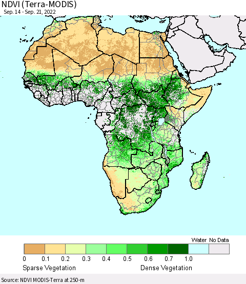 Africa NDVI (Terra-MODIS) Thematic Map For 9/14/2022 - 9/21/2022
