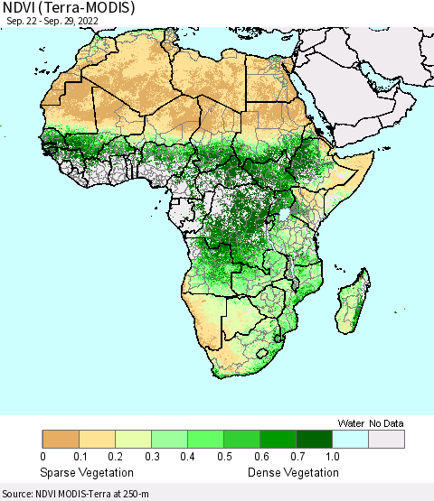 Africa NDVI (Terra-MODIS) Thematic Map For 9/22/2022 - 9/29/2022