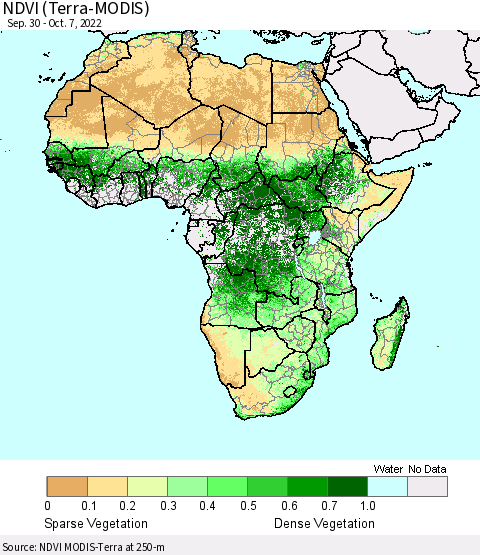 Africa NDVI (Terra-MODIS) Thematic Map For 9/30/2022 - 10/7/2022