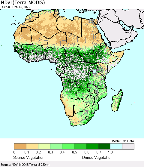 Africa NDVI (Terra-MODIS) Thematic Map For 10/8/2022 - 10/15/2022