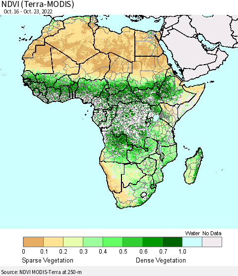 Africa NDVI (Terra-MODIS) Thematic Map For 10/16/2022 - 10/23/2022