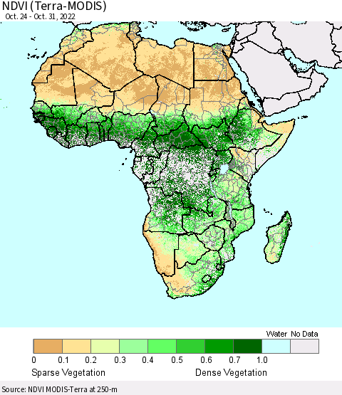 Africa NDVI (Terra-MODIS) Thematic Map For 10/21/2022 - 10/31/2022