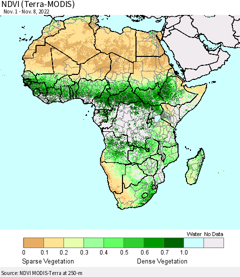 Africa NDVI (Terra-MODIS) Thematic Map For 11/1/2022 - 11/8/2022