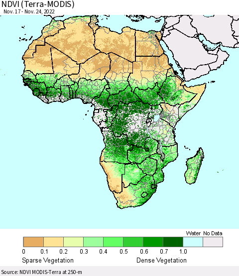 Africa NDVI (Terra-MODIS) Thematic Map For 11/17/2022 - 11/24/2022