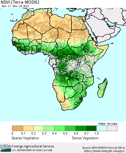 Africa NDVI (Terra-MODIS) Thematic Map For 11/21/2022 - 11/30/2022