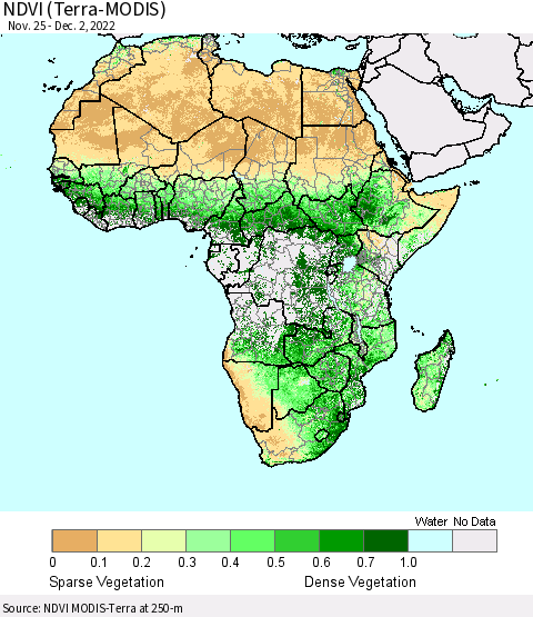 Africa NDVI (Terra-MODIS) Thematic Map For 11/25/2022 - 12/2/2022