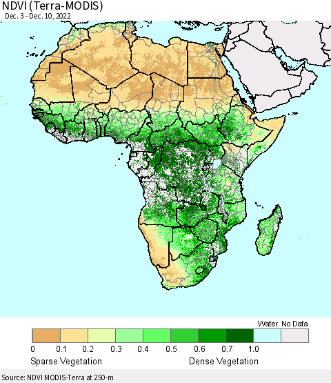 Africa NDVI (Terra-MODIS) Thematic Map For 12/1/2022 - 12/10/2022
