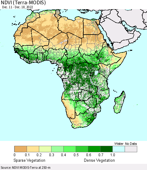 Africa NDVI (Terra-MODIS) Thematic Map For 12/11/2022 - 12/18/2022