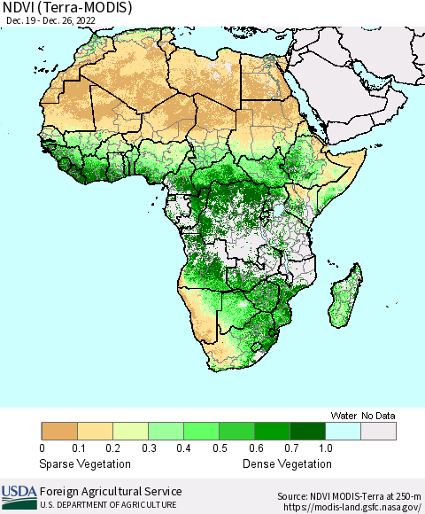 Africa NDVI (Terra-MODIS) Thematic Map For 12/21/2022 - 12/31/2022