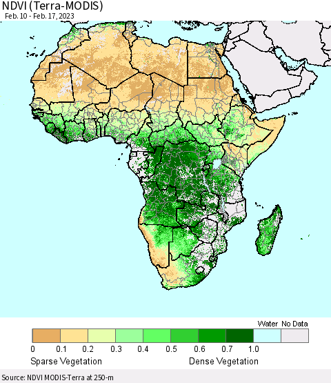 Africa NDVI (Terra-MODIS) Thematic Map For 2/10/2023 - 2/17/2023