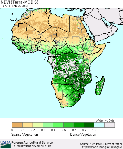 Africa NDVI (Terra-MODIS) Thematic Map For 2/21/2023 - 2/28/2023