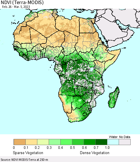 Africa NDVI (Terra-MODIS) Thematic Map For 2/26/2023 - 3/5/2023
