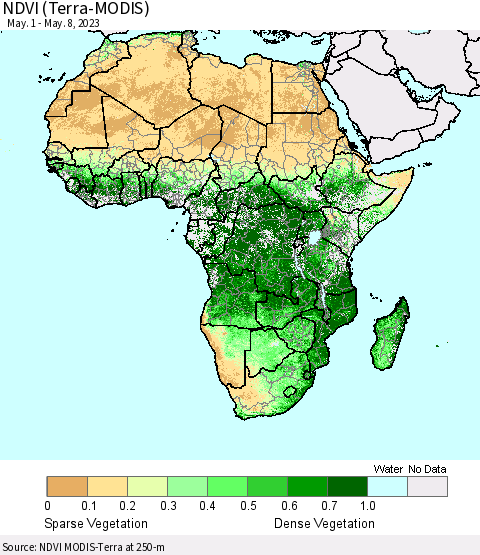 Africa NDVI (Terra-MODIS) Thematic Map For 5/1/2023 - 5/8/2023