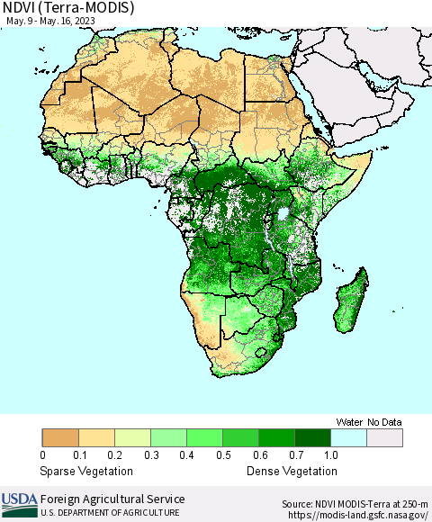 Africa NDVI (Terra-MODIS) Thematic Map For 5/11/2023 - 5/20/2023