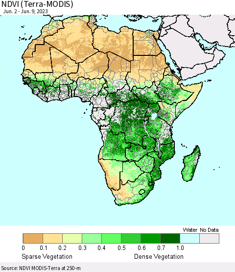 Africa NDVI (Terra-MODIS) Thematic Map For 6/2/2023 - 6/9/2023
