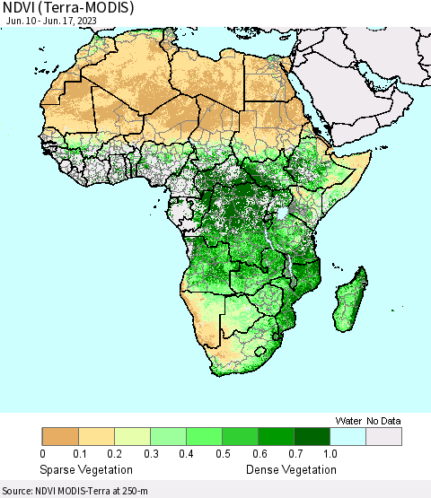 Africa NDVI (Terra-MODIS) Thematic Map For 6/10/2023 - 6/17/2023