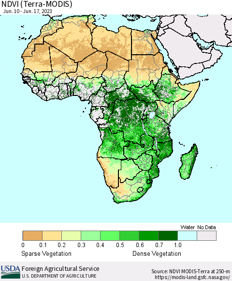 Africa NDVI (Terra-MODIS) Thematic Map For 6/11/2023 - 6/20/2023