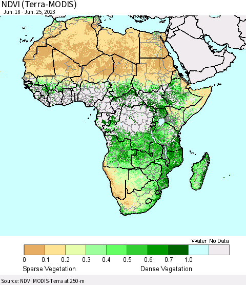 Africa NDVI (Terra-MODIS) Thematic Map For 6/18/2023 - 6/25/2023