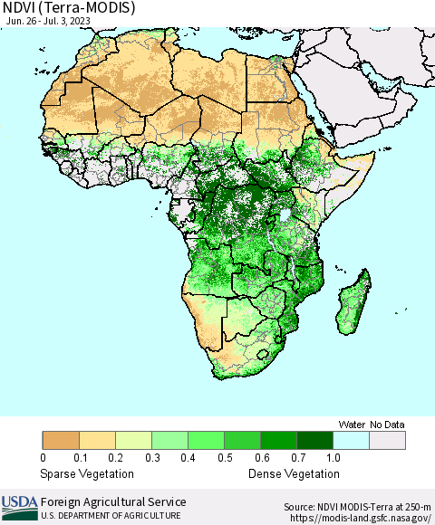 Africa NDVI (Terra-MODIS) Thematic Map For 7/1/2023 - 7/10/2023