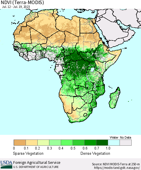 Africa NDVI (Terra-MODIS) Thematic Map For 7/11/2023 - 7/20/2023