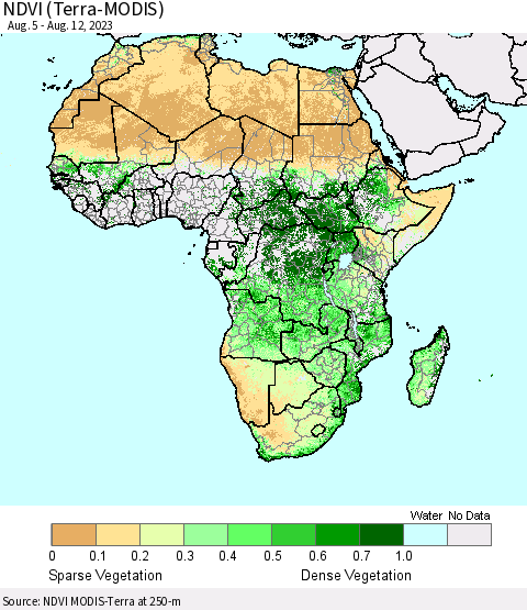 Africa NDVI (Terra-MODIS) Thematic Map For 8/5/2023 - 8/12/2023