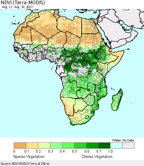 Africa NDVI (Terra-MODIS) Thematic Map For 8/13/2023 - 8/20/2023