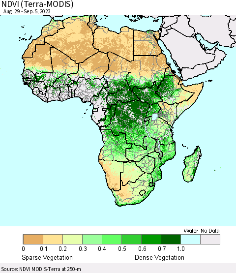 Africa NDVI (Terra-MODIS) Thematic Map For 8/29/2023 - 9/5/2023