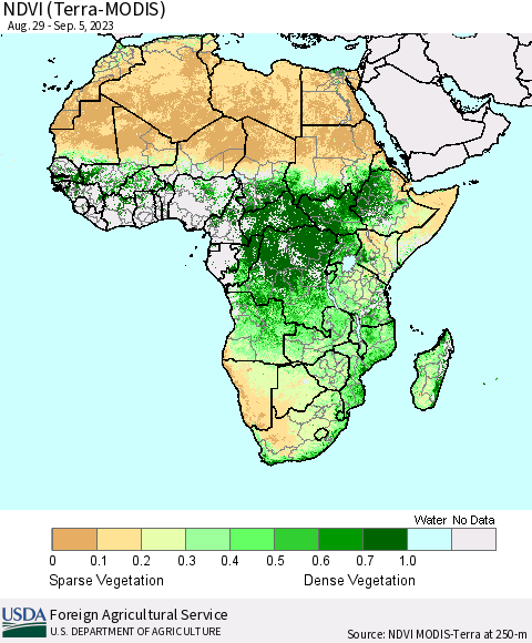 Africa NDVI (Terra-MODIS) Thematic Map For 9/1/2023 - 9/10/2023